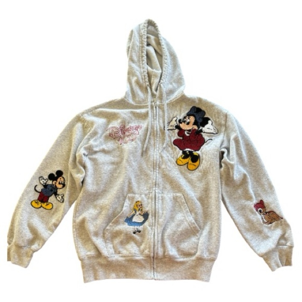Disney 100 Gray Minnie & Mickey Zip-Up Hoodie Sweatshirt Embroidered XS